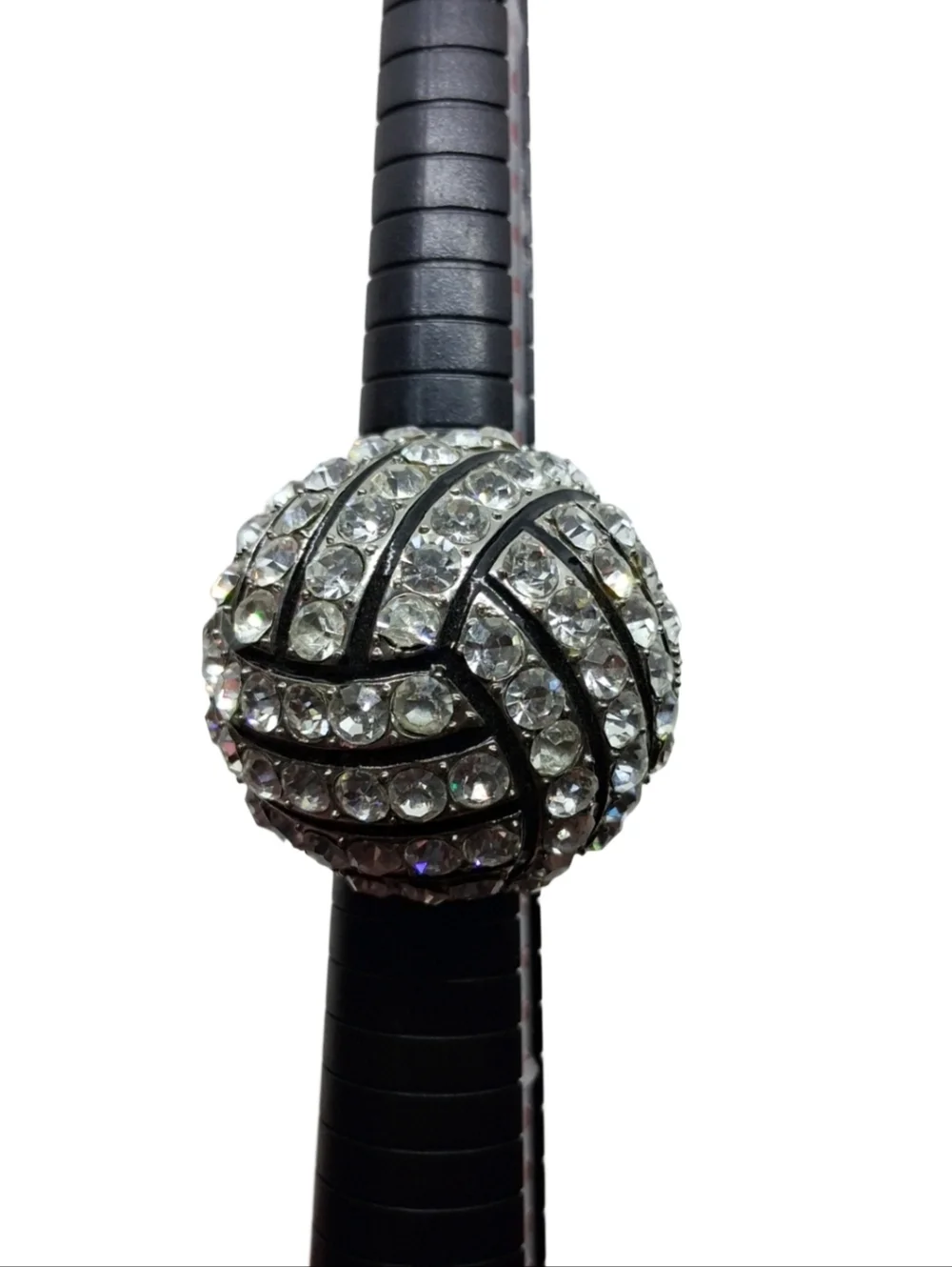 Paris Collection Rhinestone Volleyball Stretch Ring - Silver Tone